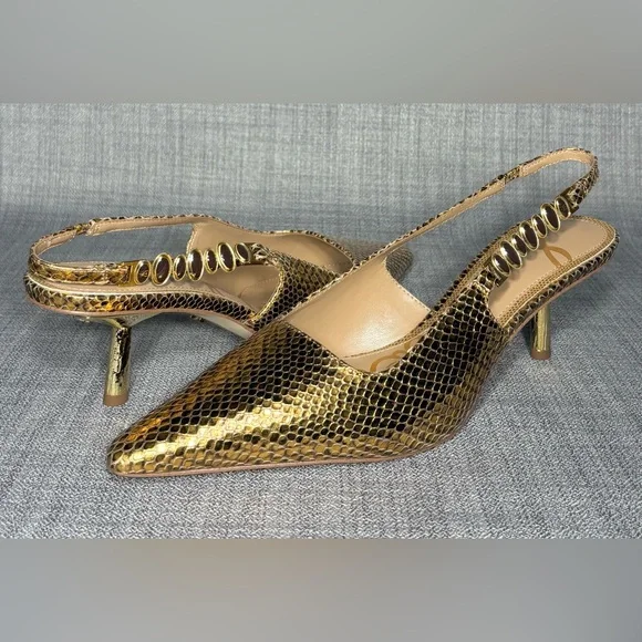 Sam Edelman Baker Slingback Heels Gold Size 9.5 - Picture 2 of 7